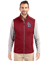 St. Louis Cardinals- Cutter & Buck Mainsail Sweater-Knit Mens Full Zip Vest Cardinal Red Heather Front