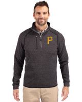 Pittsburgh Pirates Cutter & Buck Mainsail Sweater-Knit Mens Half Zip Pullover Jacket Charcoal Heather Front