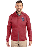 St. Louis Cardinals- Cutter & Buck Mainsail Sweater-Knit Mens Full Zip Jacket Cardinal Red Heather Front
