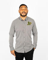 Athletics Cutter & Buck Versatech Multi Check Stretch Mens Long Sleeve Dress Shirt Black Front