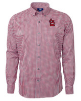 St. Louis Cardinals- Cutter & Buck Versatech Multi Check Stretch Mens Long Sleeve Dress Shirt Red Mannequin