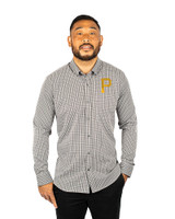 Pittsburgh Pirates Cutter & Buck Versatech Multi Check Stretch Mens Long Sleeve Dress Shirt Black Front