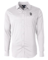 San Diego Padres Cutter & Buck Versatech Geo Dobby Stretch Mens Long Sleeve Dress Shirt White/Black Mannequin