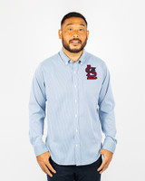 St. Louis Cardinals- Cutter & Buck Versatech Pinstripe Stretch Mens Long Sleeve Dress Shirt Indigo Front