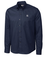 New York Yankees Cutter & Buck Epic Easy Care Nailshead Mens Long Sleeve Dress Shirt Navy Blue Mannequin