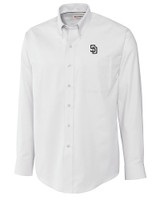 San Diego Padres Cutter & Buck Epic Easy Care Nailshead Mens Long Sleeve Dress Shirt White Mannequin