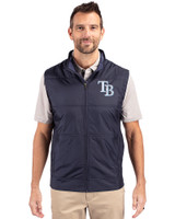 Tampa Bay Rays Cutter & Buck Stealth Hybrid Quilted Mens Big and Tall Windbreaker Vest Liberty Navy Front