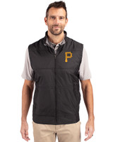 Pittsburgh Pirates Cutter & Buck Stealth Hybrid Quilted Mens Big and Tall Windbreaker Vest Black Front