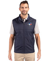 Toronto Blue Jays Cutter & Buck Stealth Hybrid Quilted Mens Big and Tall Windbreaker Vest Liberty Navy Front