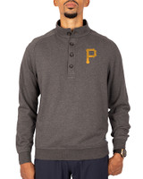 Pittsburgh Pirates Cutter & Buck Saturday Cotton Blend Mens Big and Tall  Mock Pullover Sweatshirt Charcoal Heather Front