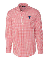 Texas Rangers Cutter & Buck Easy Care Stretch Gingham Mens Big and Tall Long Sleeve Dress Shirt Cardinal Red Mannequin