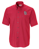 St. Louis Cardinals- Cutter & Buck Epic Easy Care Nailshead Mens Big and Tall Short Sleeve Dress Shirt Cardinal Red Mannequin