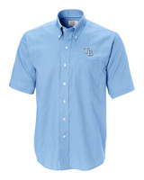 Tampa Bay Rays Cutter & Buck Epic Easy Care Nailshead Mens Big and Tall Short Sleeve Dress Shirt Atlas Light Blue Mannequin