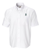 Seattle Mariners Cutter & Buck Epic Easy Care Nailshead Mens Big and Tall Short Sleeve Dress Shirt White Mannequin