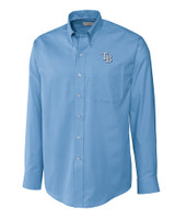 Tampa Bay Rays Cutter & Buck Epic Easy Care Nailshead Mens Big and Tall Long Sleeve Dress Shirt Atlas Light Blue Mannequin