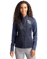 Tampa Bay Rays Cutter & Buck Stealth Hybrid Quilted Womens Full Zip Windbreaker Jacket Liberty Navy Front