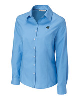Carolina Panthers Cutter & Buck Epic Easy Care Fine Twill Womens Long Sleeve Dress Shirt Atlas Light Blue Mannequin