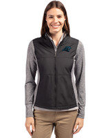 Carolina Panthers Cutter & Buck Stealth Hybrid Quilted Womens Full Zip Windbreaker Jacket Black Front