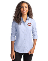 Chicago Bears - Cutter & Buck Stretch Oxford Womens Long Sleeve Dress Shirt Light Blue Front