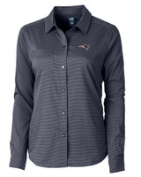 New England Patriots Cutter & Buck Versatech Geo Dobby Stretch Womens Long Sleeve Dress Shirt Liberty Navy Mannequin