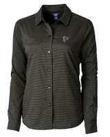 Atlanta Falcons Cutter & Buck Versatech Geo Dobby Stretch Womens Long Sleeve Dress Shirt Black Mannequin