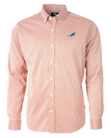 Miami Dolphins Cutter & Buck Versatech Pinstripe Stretch Mens Long Sleeve Dress Shirt College Orange Mannequin
