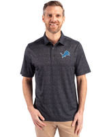 Detroit Lions Cutter & Buck Pike Micro Floral Print Stretch Mens Polo Black Front