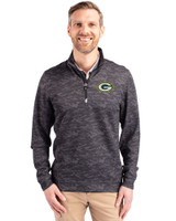 Green Bay Packers Cutter & Buck Traverse Stretch Eco Camo Print Quarter Zip Mens Pullover Black Front