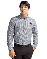 New England Patriots Cutter & Buck Easy Care Stretch Gingham Mens Long Sleeve Dress Shirt Charcoal Front
