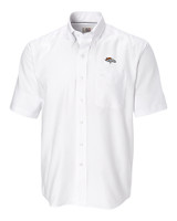 Denver Broncos Cutter & Buck Epic Easy Care Nailshead Mens Short Sleeve Dress Shirt White Mannequin