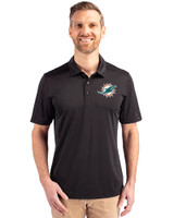 Miami Dolphins Cutter & Buck Prospect Eco Textured Stretch Recycled Mens Big & Tall Polo Black Front