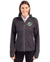 Miami Dolphins Cutter & Buck Mainsail Full Zip Hooded Womens Jacket Charcoal Heather Front