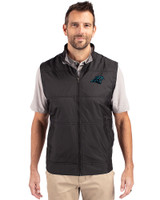 Carolina Panthers Cutter & Buck Stealth Hybrid Quilted Mens Big and Tall Windbreaker Vest Black Front