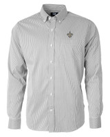 New Orleans Saints Cutter & Buck Versatech Pinstripe Stretch Mens Big and Tall Dress Shirt Black Mannequin