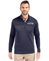 Seattle Seahawks Cutter & Buck Traverse Stretch Eco Stripe Quarter Zip Mens Big and Tall Pullover Liberty Navy Front