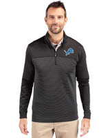 Detroit Lions Cutter & Buck Traverse Stretch Eco Stripe Quarter Zip Mens Big and Tall Pullover Black Front