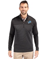 Detroit Lions Cutter & Buck Traverse Recycled Smooth Stretch Mens Big & Tall Stripe Quarter Zip Pullover Black Front