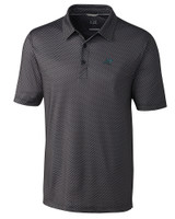 Carolina Panthers Cutter & Buck Pike Mini Pennant Print Stretch Mens Big and Tall Polo Black Mannequin