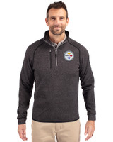 Pittsburgh Steelers Cutter & Buck Mainsail Sweater-Knit Mens Big and Tall Half Zip Pullover Jacket Charcoal Heather Front