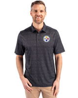 Pittsburgh Steelers Cutter & Buck Pike Micro Floral Print Stretch Mens Polo Black Front