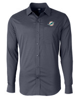 Miami Dolphins Cutter & Buck Versatech Geo Dobby Stretch Mens Big and Tall Long Sleeve Dress Shirt Liberty Navy Mannequin