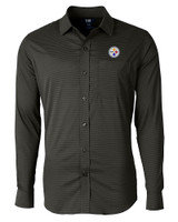 Pittsburgh Steelers Cutter & Buck Versatech Geo Dobby Stretch Mens Big and Tall Long Sleeve Dress Shirt Black Mannequin