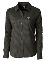 New Orleans Saints Cutter & Buck Versatech Geo Dobby Stretch Womens Long Sleeve Dress Shirt Black Mannequin