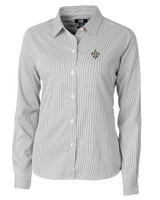 New Orleans Saints Cutter & Buck Versatech Pinstripe Stretch Womens Long Sleeve Dress Shirt Black Mannequin