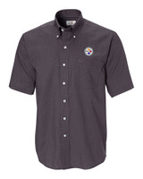 Pittsburgh Steelers Cutter & Buck Epic Easy Care Nailshead Mens Short Sleeve Dress Shirt Black Mannequin