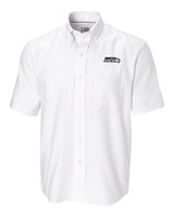 Seattle Seahawks Cutter & Buck Epic Easy Care Nailshead Mens Short Sleeve Dress Shirt White Mannequin