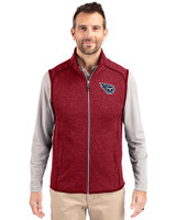 Tennessee Titans Cutter & Buck Mainsail Sweater-Knit Mens Full Zip Vest Cardinal Red Heather Front