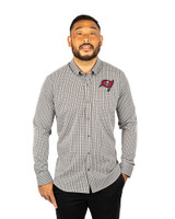 Tampa Bay Buccaneers Cutter & Buck Versatech Multi Check Stretch Mens Long Sleeve Dress Shirt Black Front