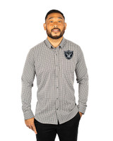 Las Vegas Raiders Cutter & Buck Versatech Multi Check Stretch Mens Big and Tall Long Sleeve Dress Shirt Black Front
