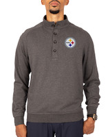 Pittsburgh Steelers Cutter & Buck Saturday Cotton Blend Mens Big and Tall  Mock Pullover Sweatshirt Charcoal Heather Front